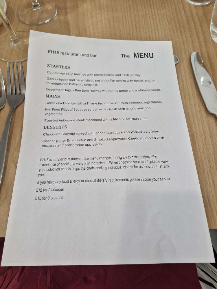 Lunch at EH15 Restaurant & Bar, Edinburgh