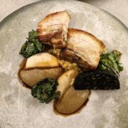 Loin and belly of pork with black pudding