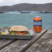 Irn-Bru hot sauce seafood roll at Crofter's Kitchen Scourie