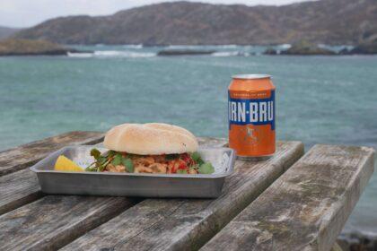 Irn-Bru hot sauce seafood roll at Crofter's Kitchen Scourie