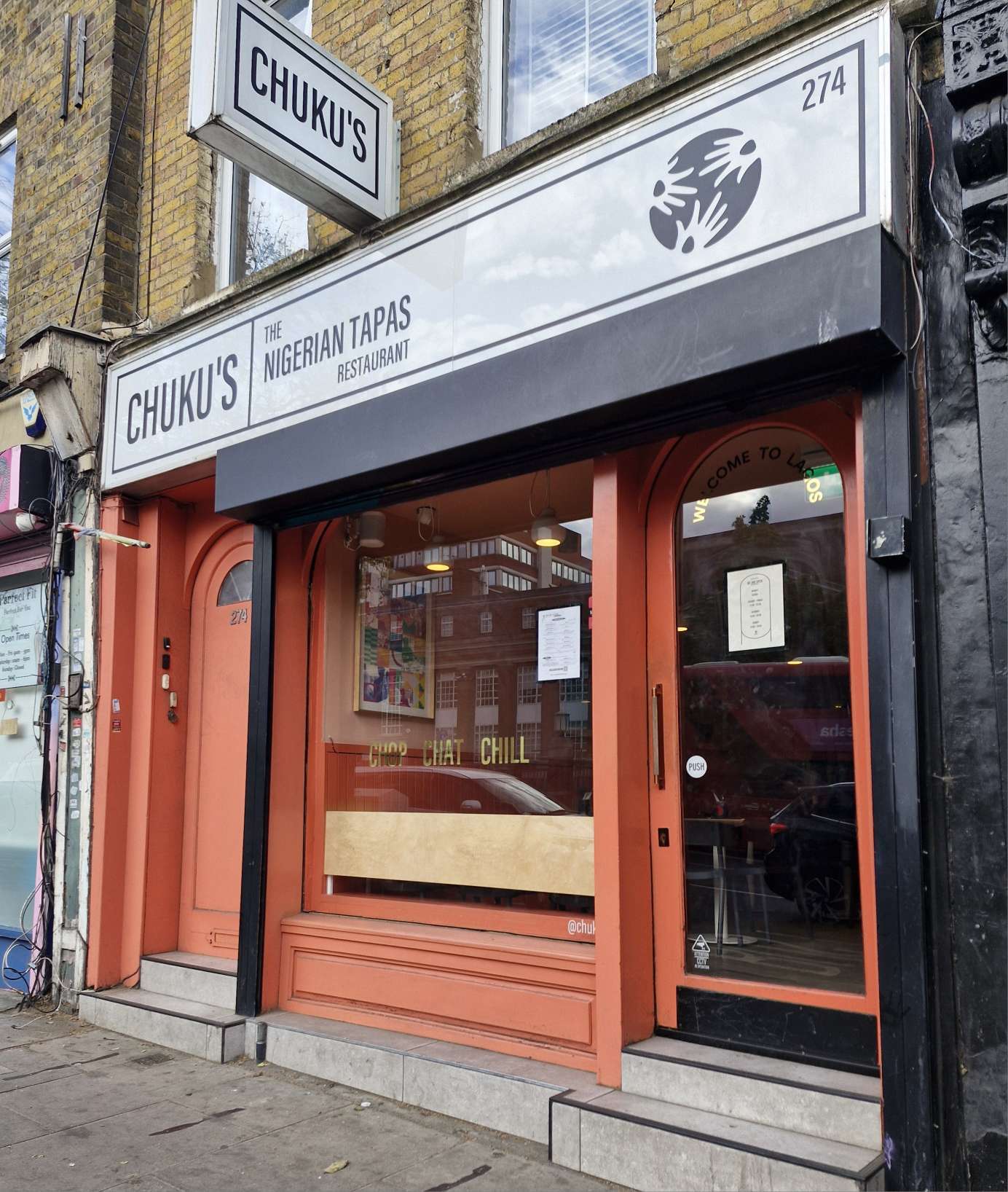Outside Chuku’s Nigerian tapas restaurant near Seven Sisters London