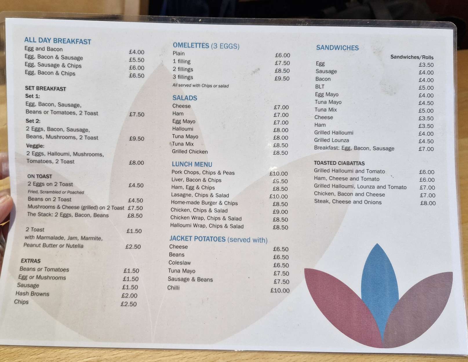Chris’s Kitchen Camden Review menu