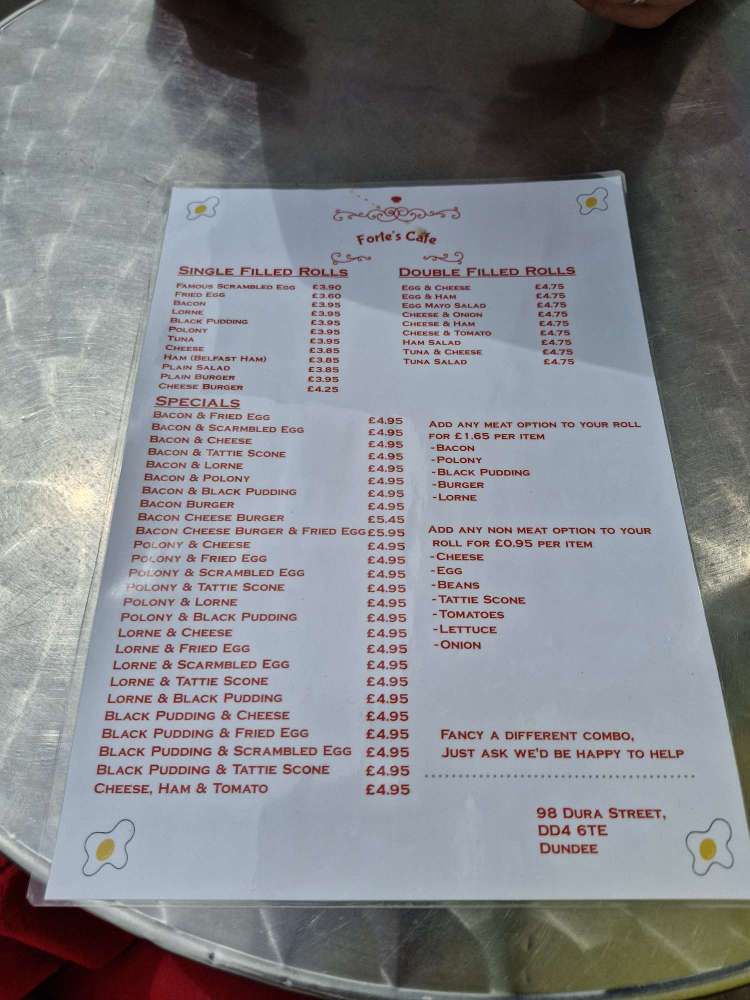 menu Forte Café Dundee Review: Fried Breakfast and Ice Cream Floats