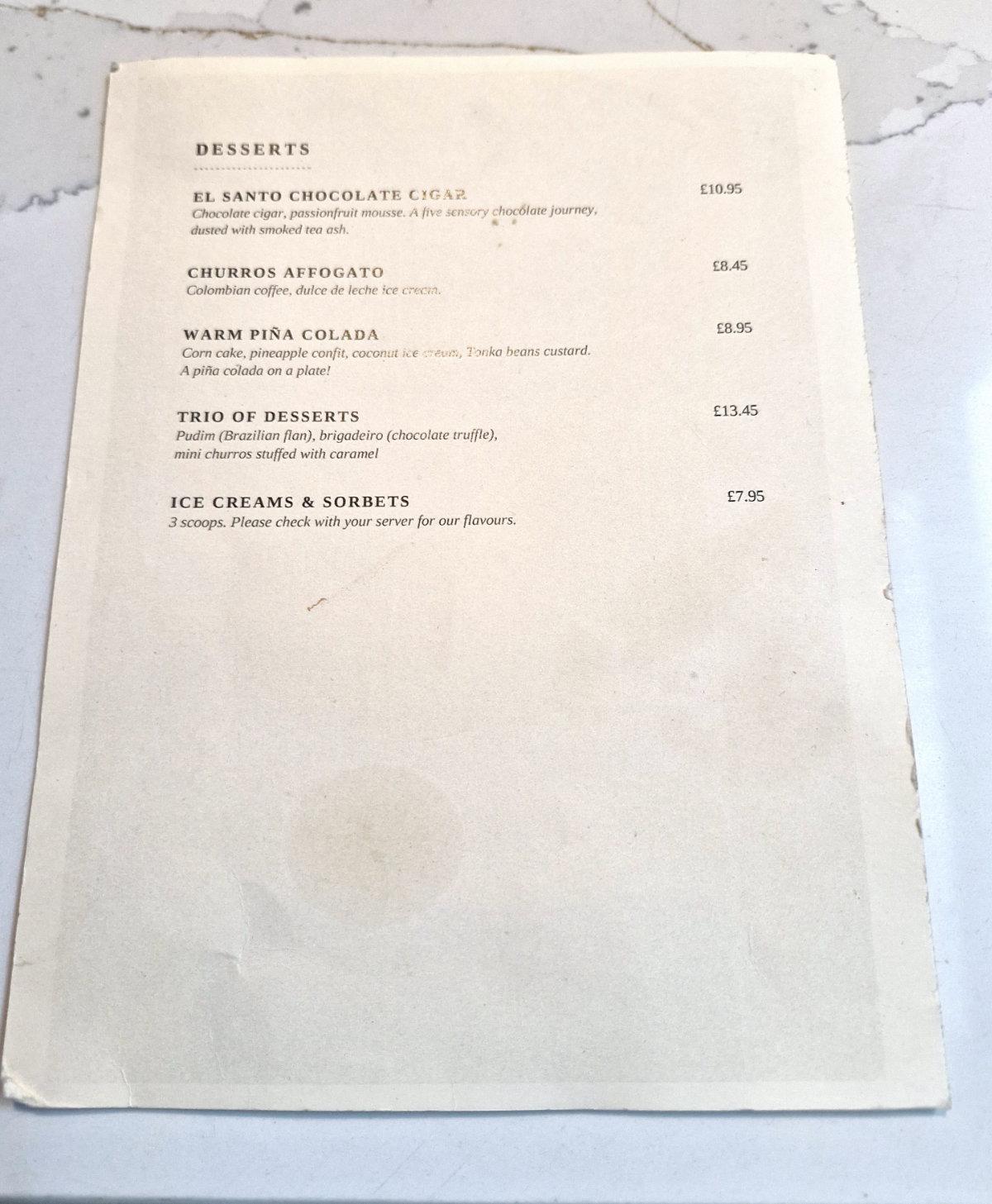 el santo glasgow dessert menu