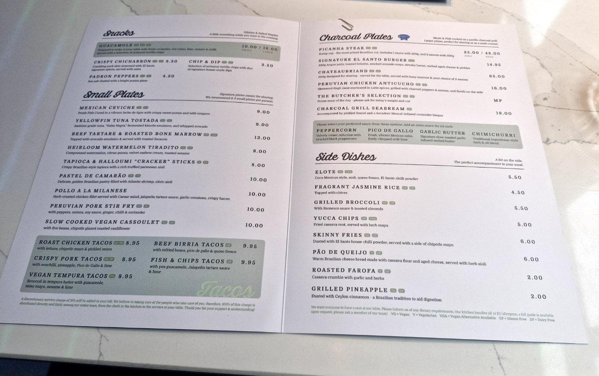 menu at el santo glasgow