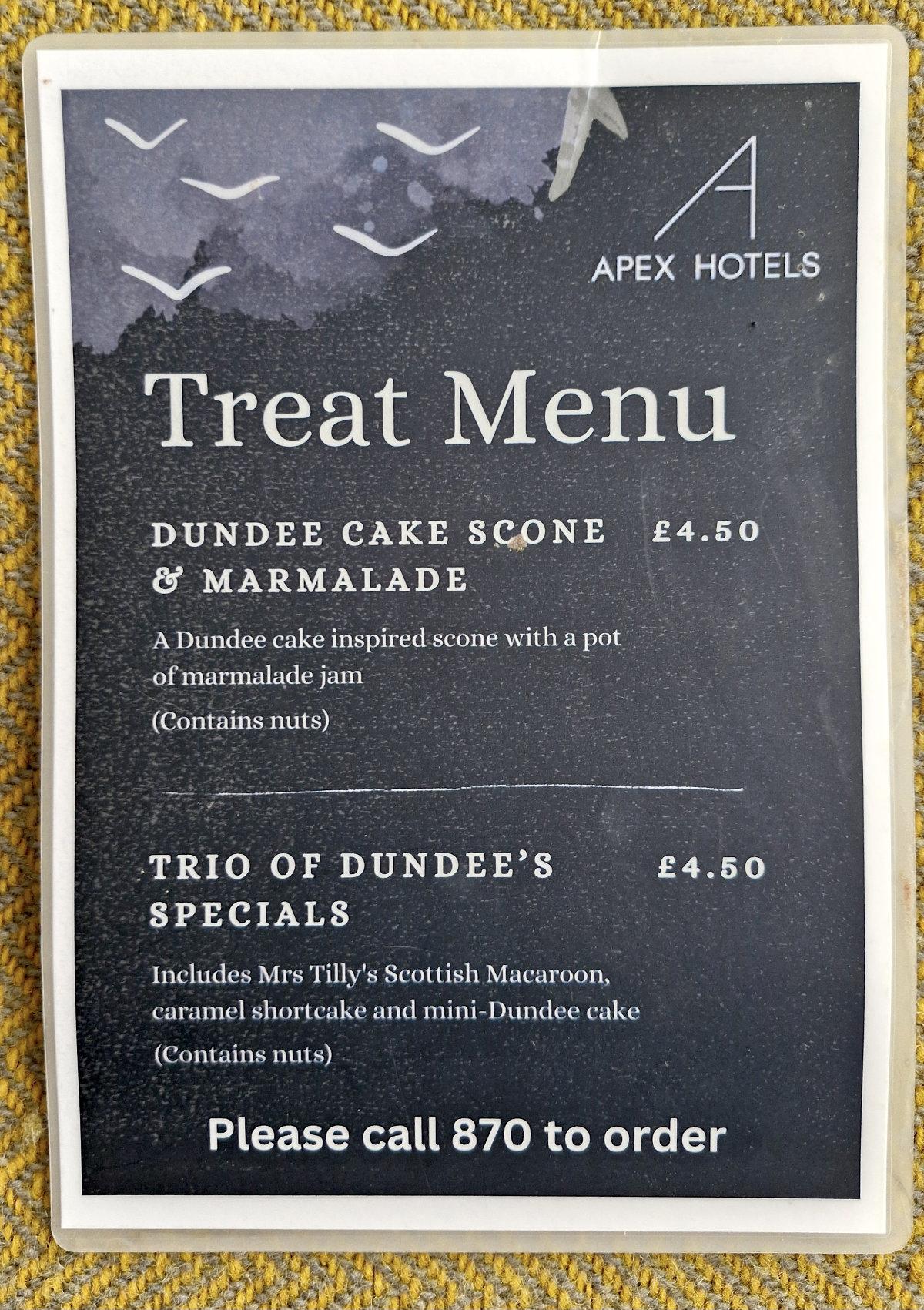 treat menu apex hotel dundee