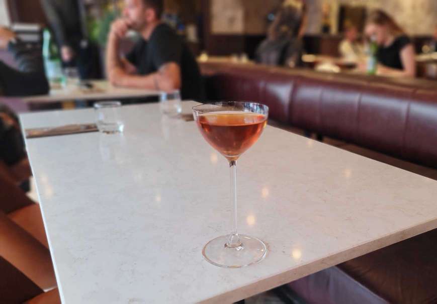 Glasgow Manhattan cocktail - bourbon, Irn-Bru, vermouth, bitters