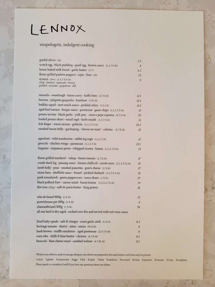 menu lennox Byres Road glasgow