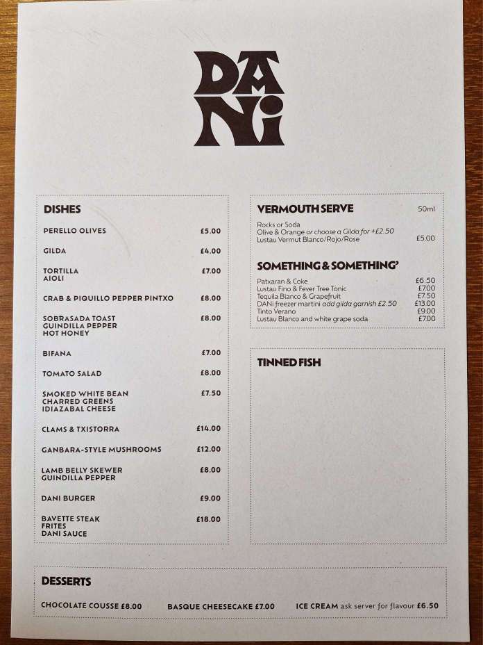 food menu bar dani