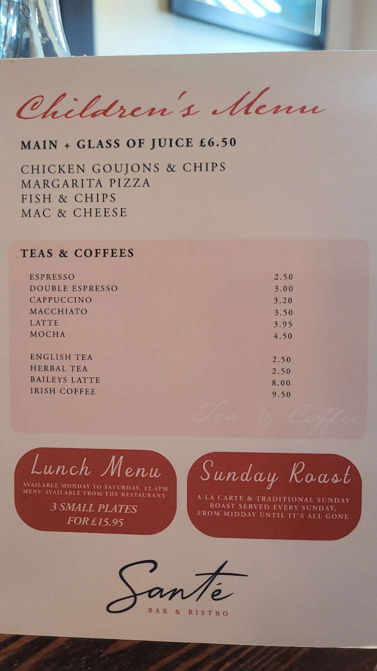 Santé Restaurant Helensburgh Review menu childrens