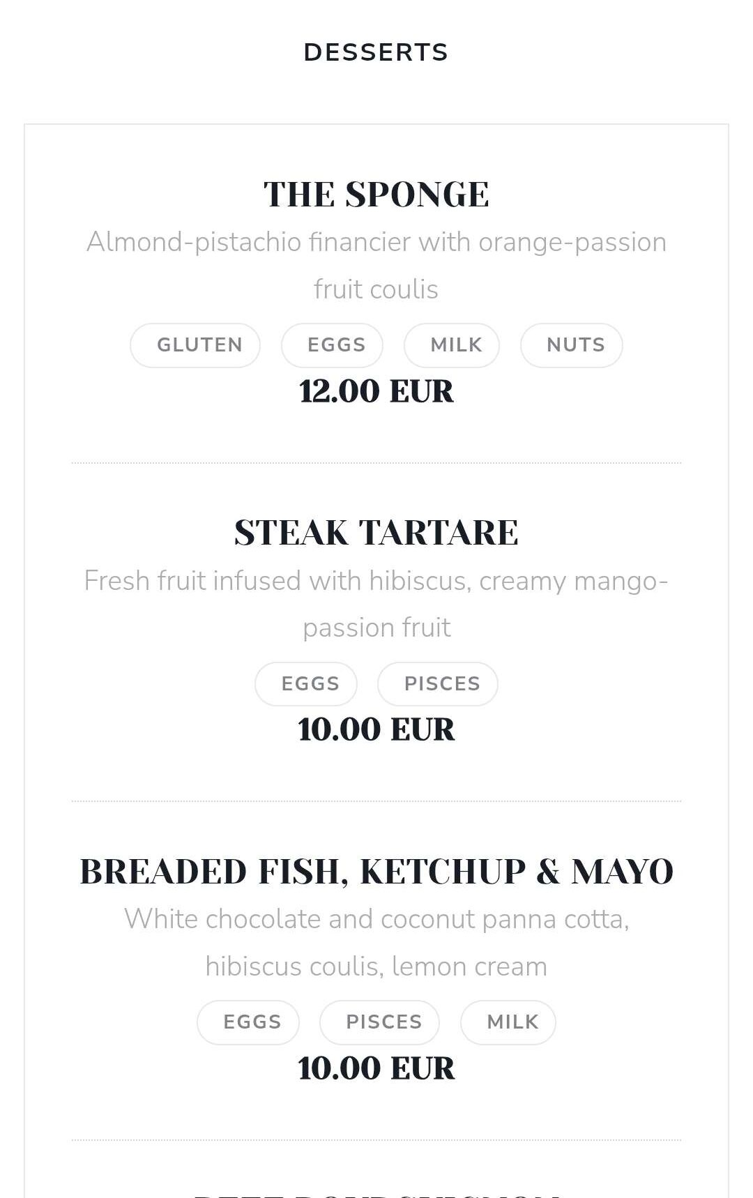 menu Privé de Dessert Paris Review | Unique Paris Restaurant