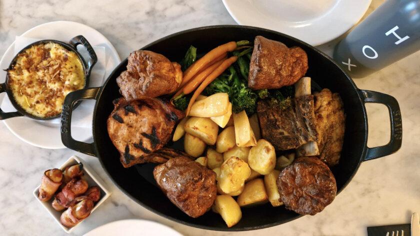 hoxton edinburgh sunday roast from above with sides