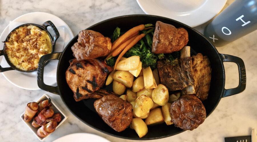 hoxton edinburgh sunday roast from above with sides
