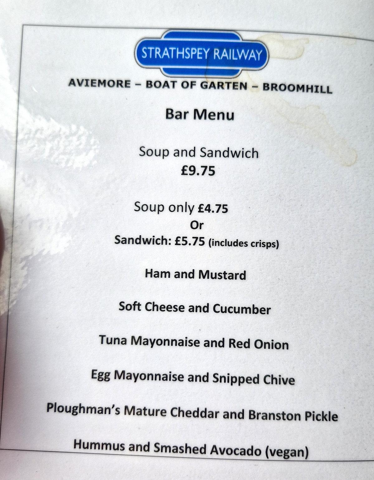 strathspey railway bar menu