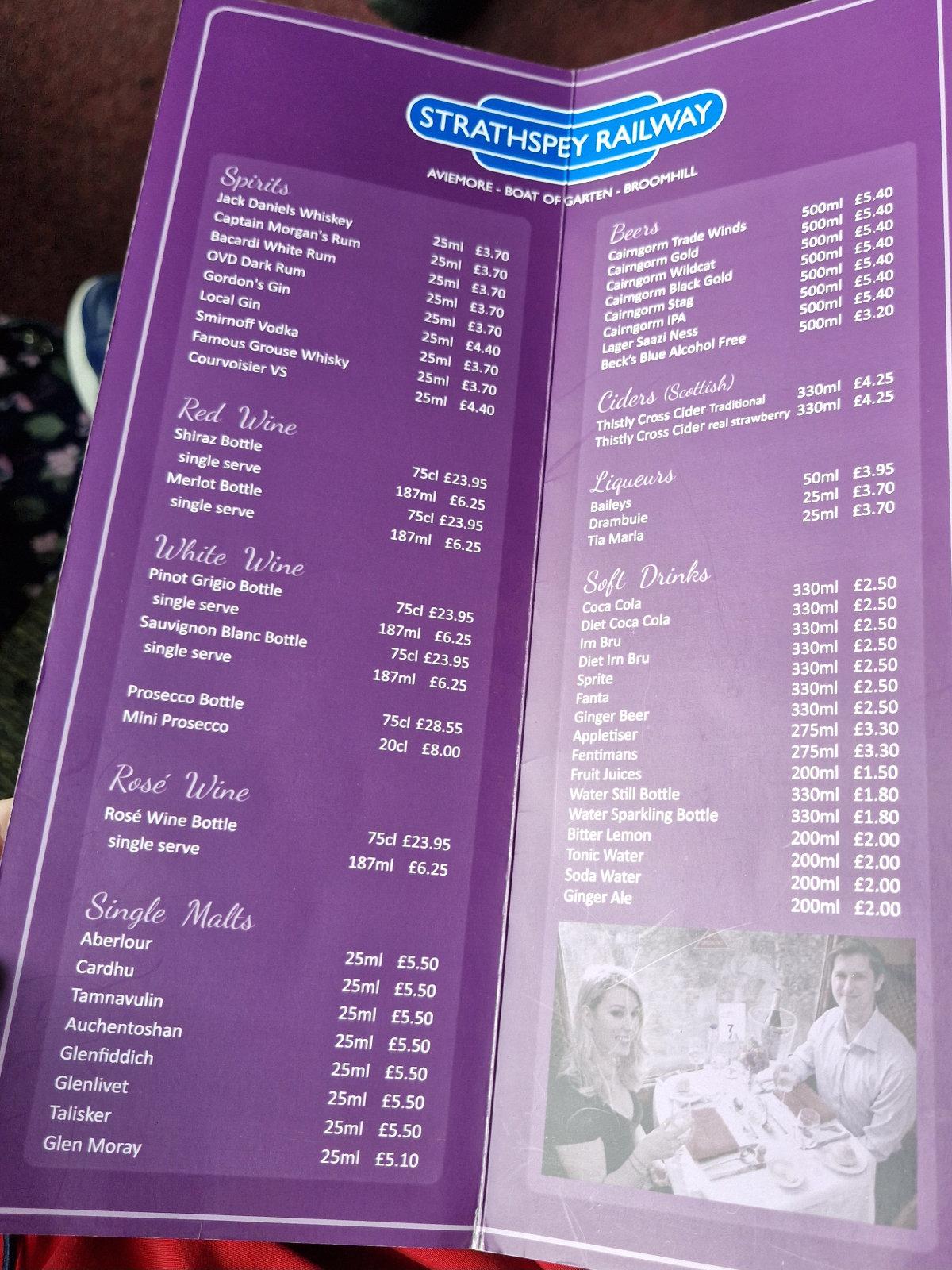 strathspey railway drinks list