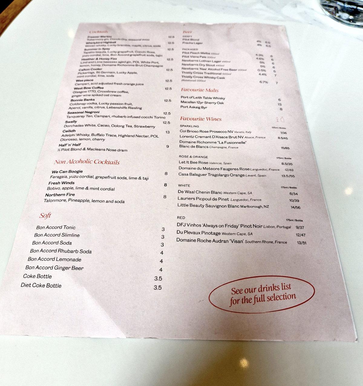 whirlybird edinburgh review drinks menu