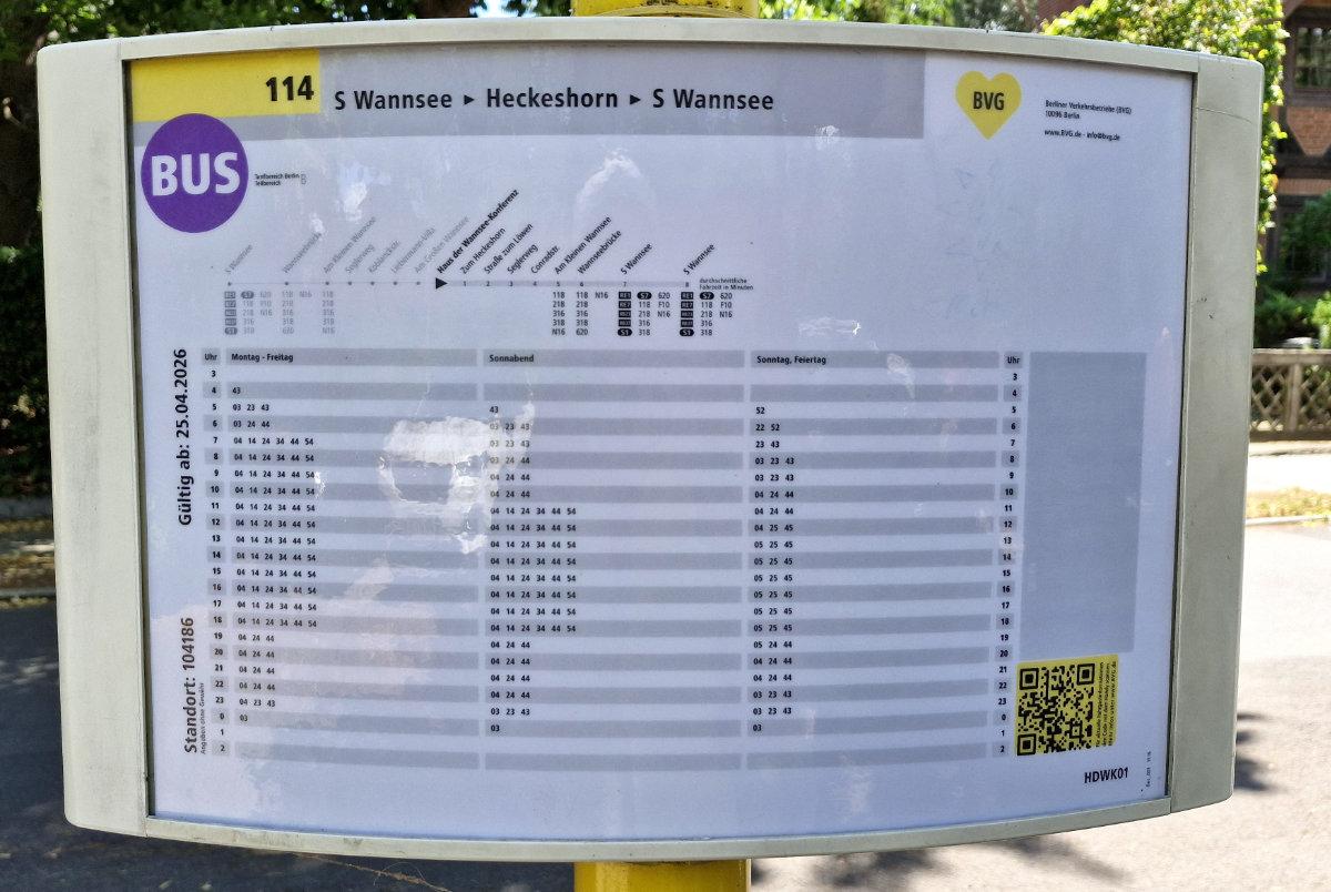 BVG 114 Bus Timetable House of the Wannsee Conference