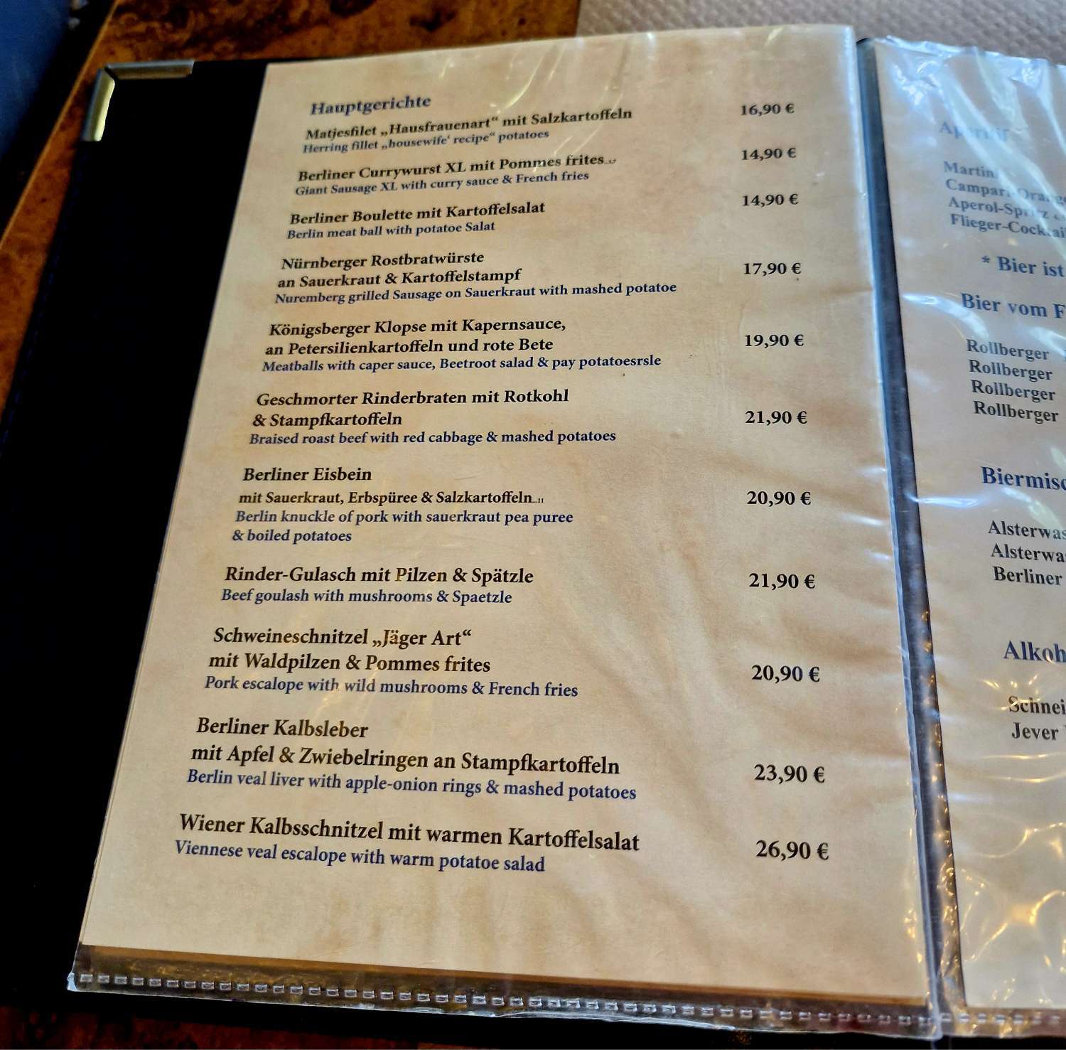 food menu at Restaurant Berlinchen Berlin