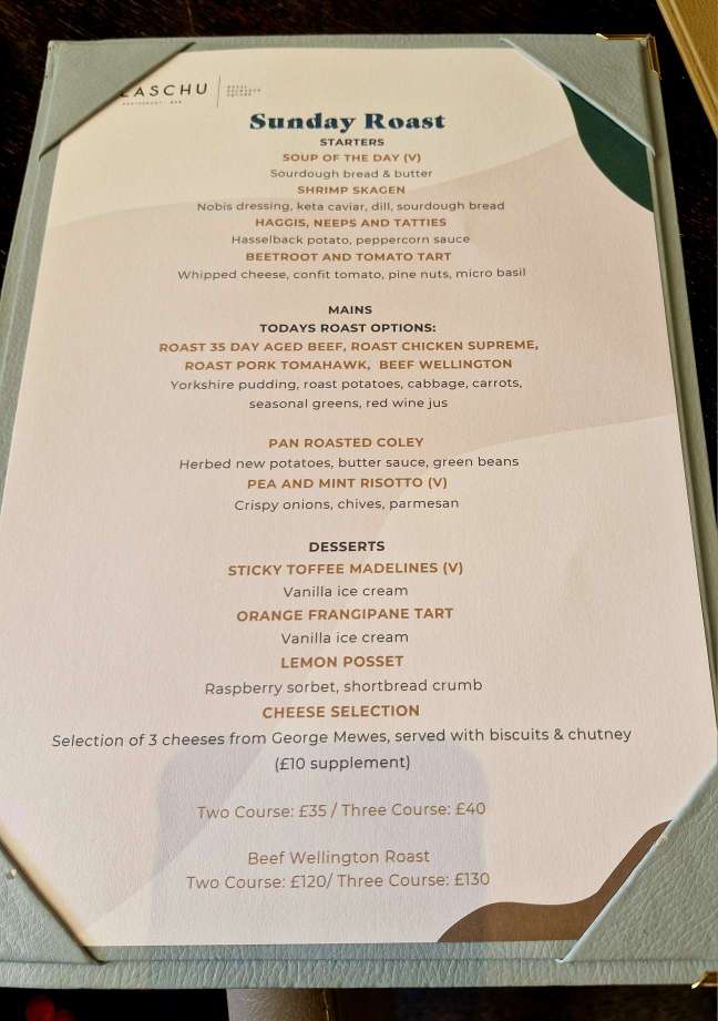 Glaschu Sunday Roast Review the sunday lunch menu