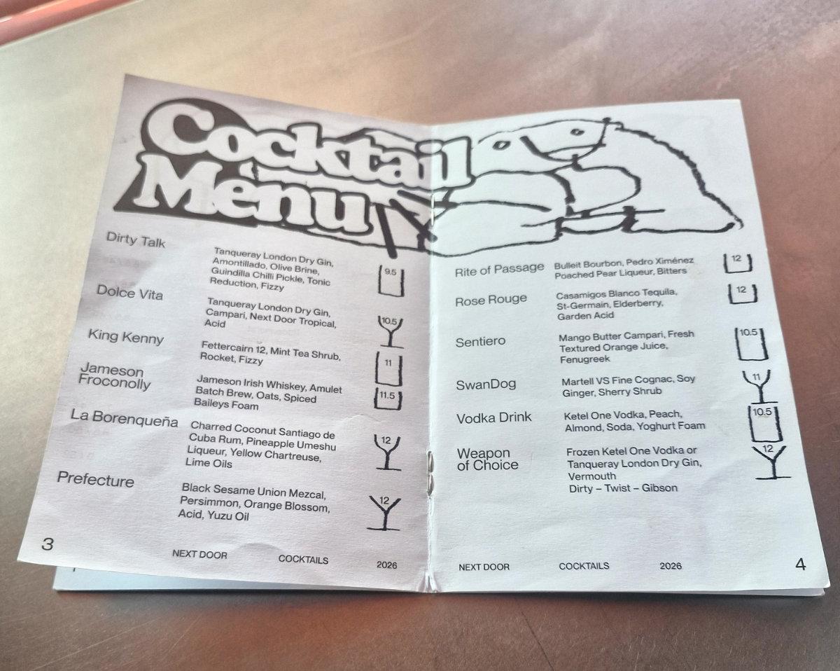 Next Door Glasgow Southside Cocktail Bar cocktail menu