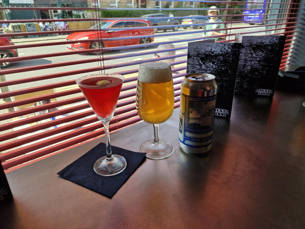 gibson and beer atNext Door Glasgow Southside Cocktail Bar