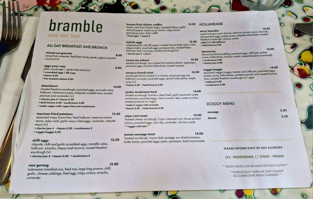 Bramble Glasgow Review: Southside Glasgow Brunch menu