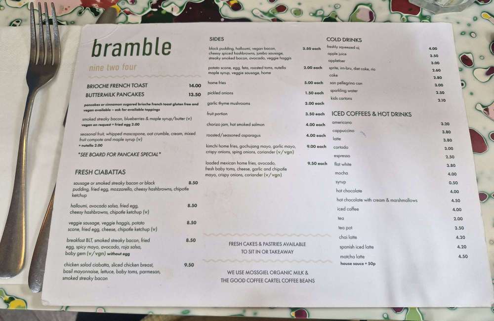 Bramble Glasgow Review: Southside Glasgow Brunch menu 
