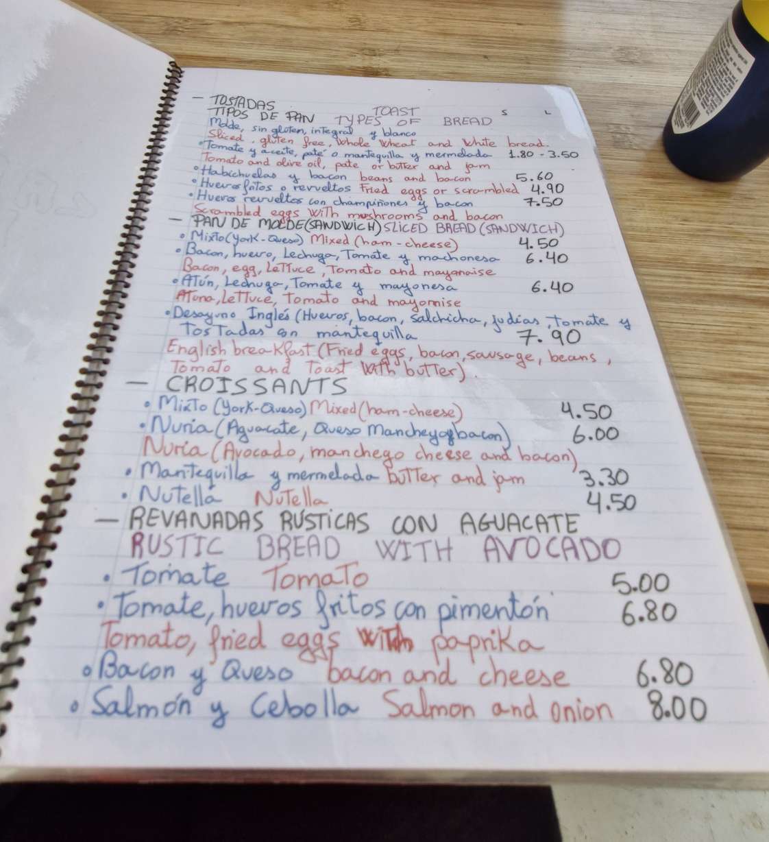 menu Breakfast in Frigiliana: La Bocatería de Nuria Review
