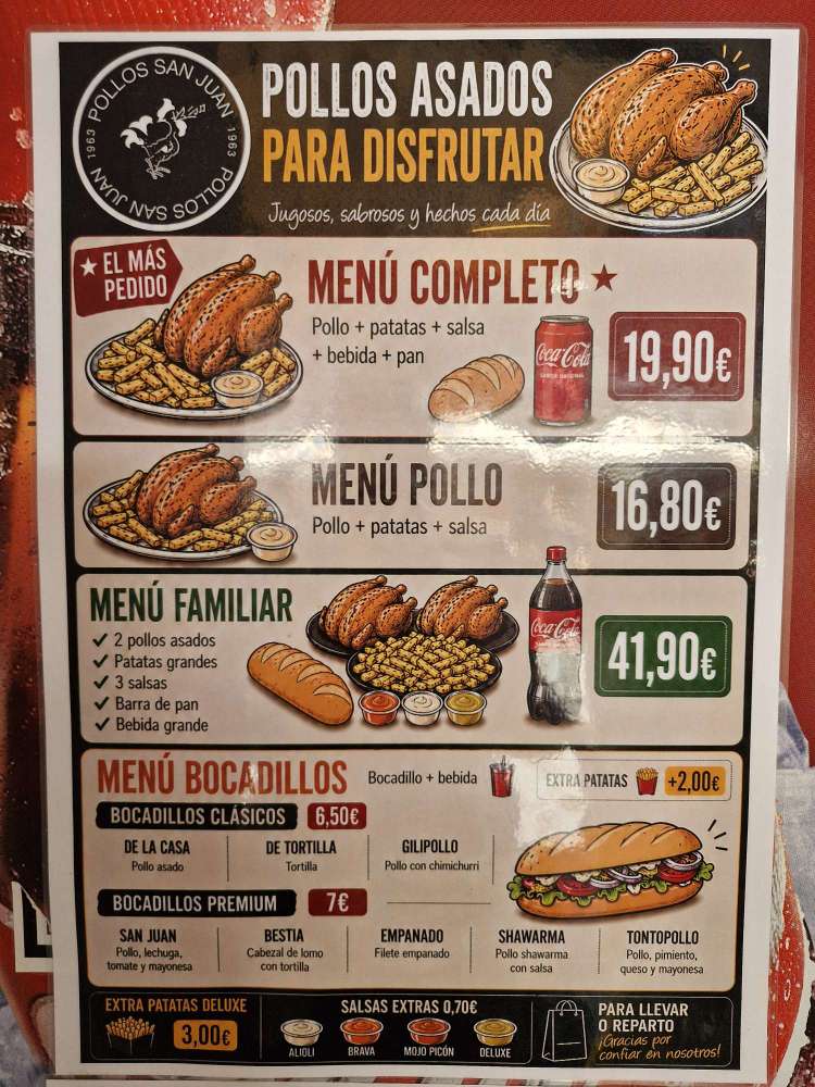 menu Pollos San Juan Malaga Review – Tasty Roast Chicken in Malaga City Centre