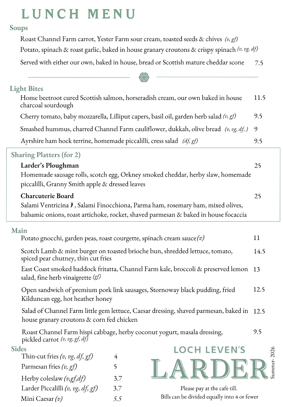 Lunch Menu at Loch Leven's Larder