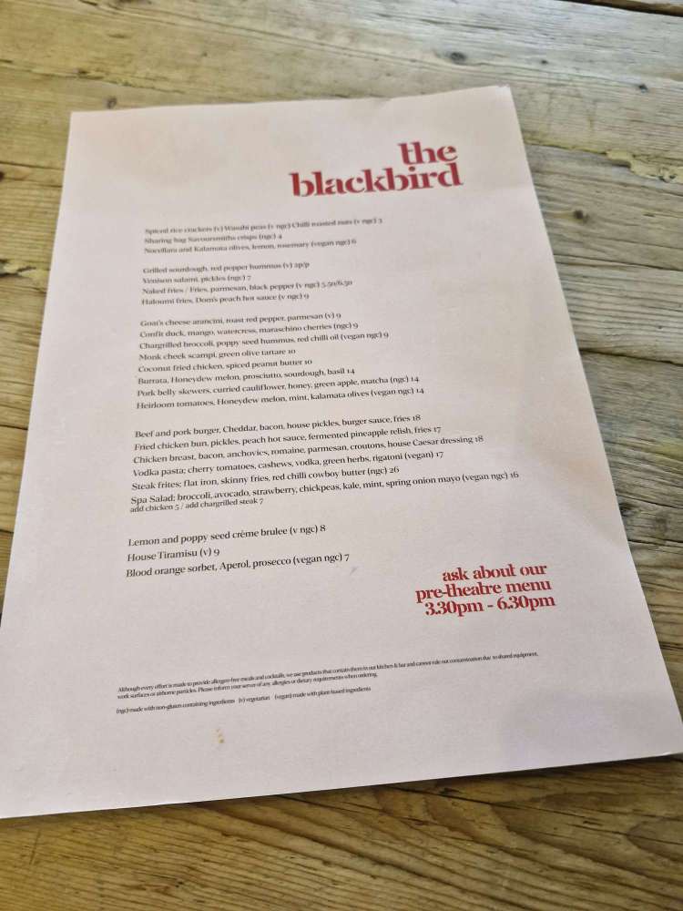 the Blackbird Edinburgh all day menu