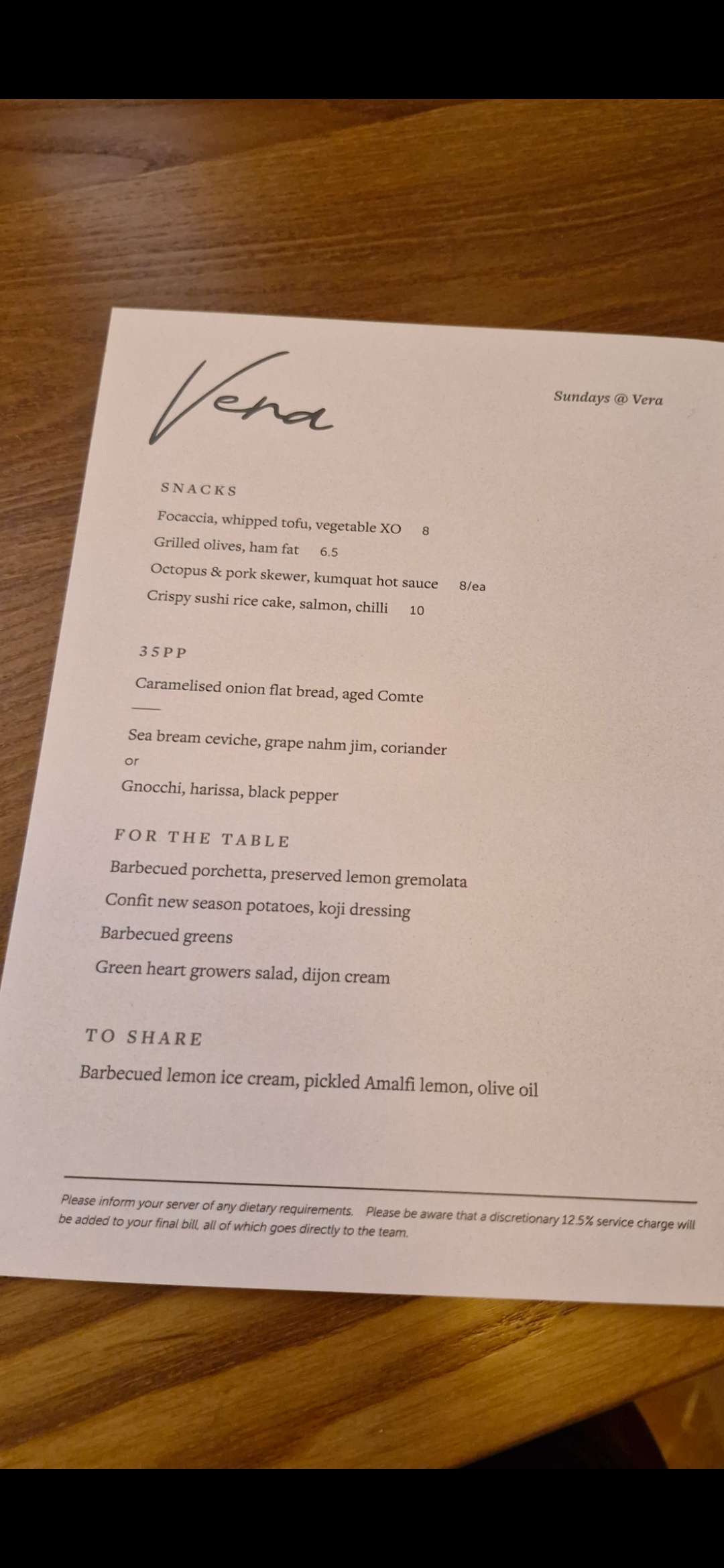 Vera Glasgow Sunday lunch menu at new Nithsdale Road restaurant